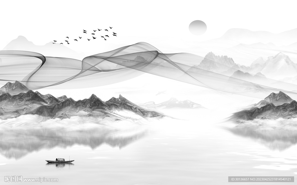 简约 灰色高档山水 tif分层