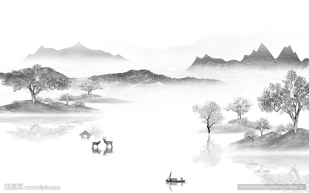 极简 灰色高档山水 tif分层