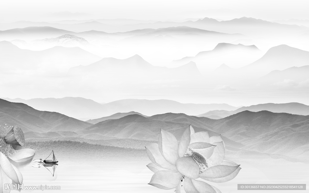 高清 灰色高档山水 tif分层