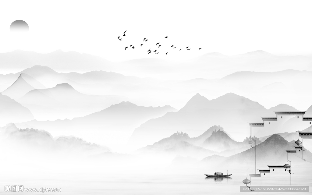 现代 灰色高档山水 tif分层