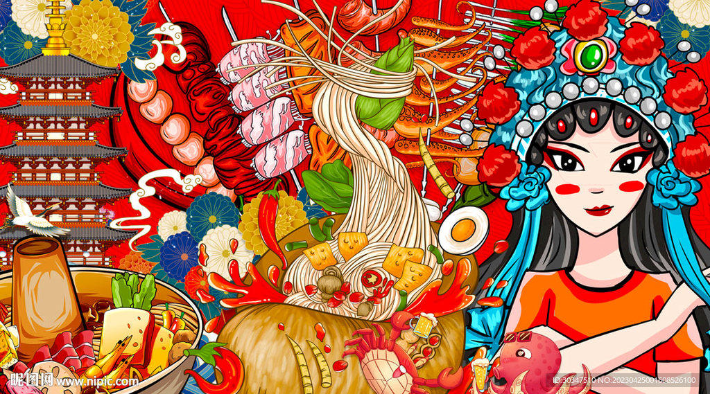 国潮米线麻辣香锅背景