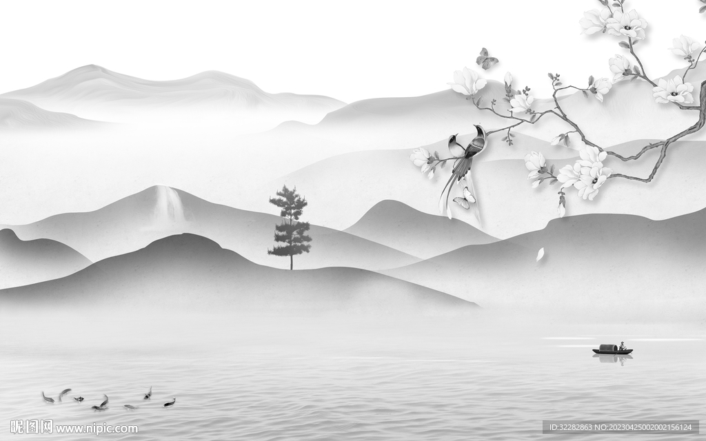 客厅 高端灰色山水 tIF分层