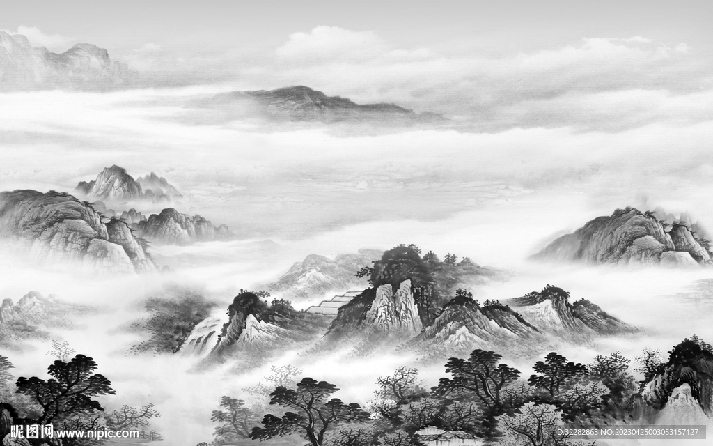 古风 高端灰色山水 tIF分层