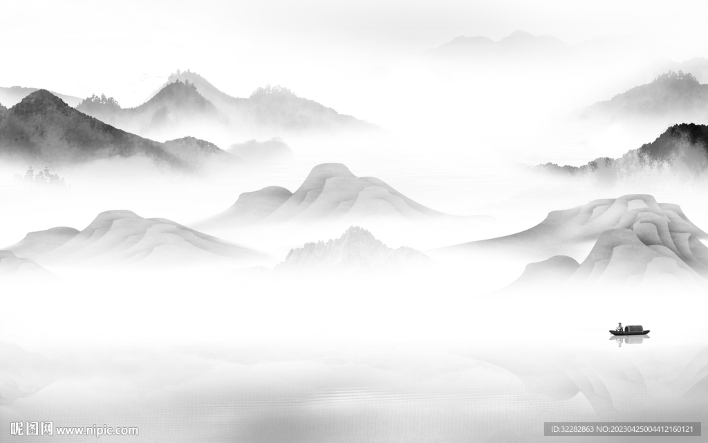 高清 高端灰色山水 tIF分层