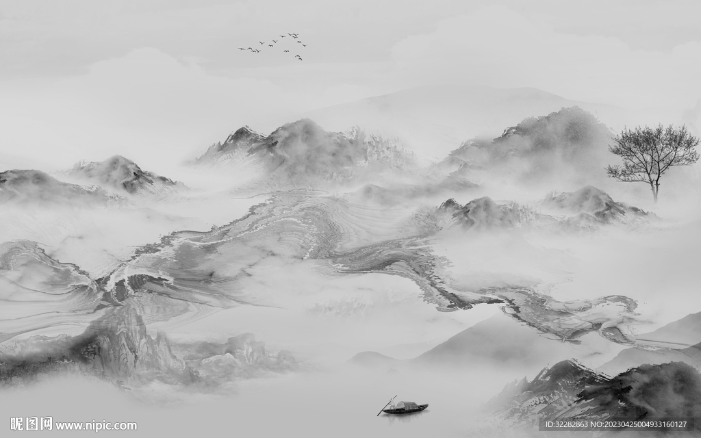 现代 高端灰色山水 tIF分层