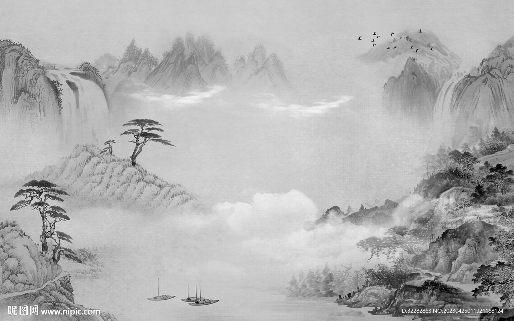 意境 高档灰山水画 tIF分层
