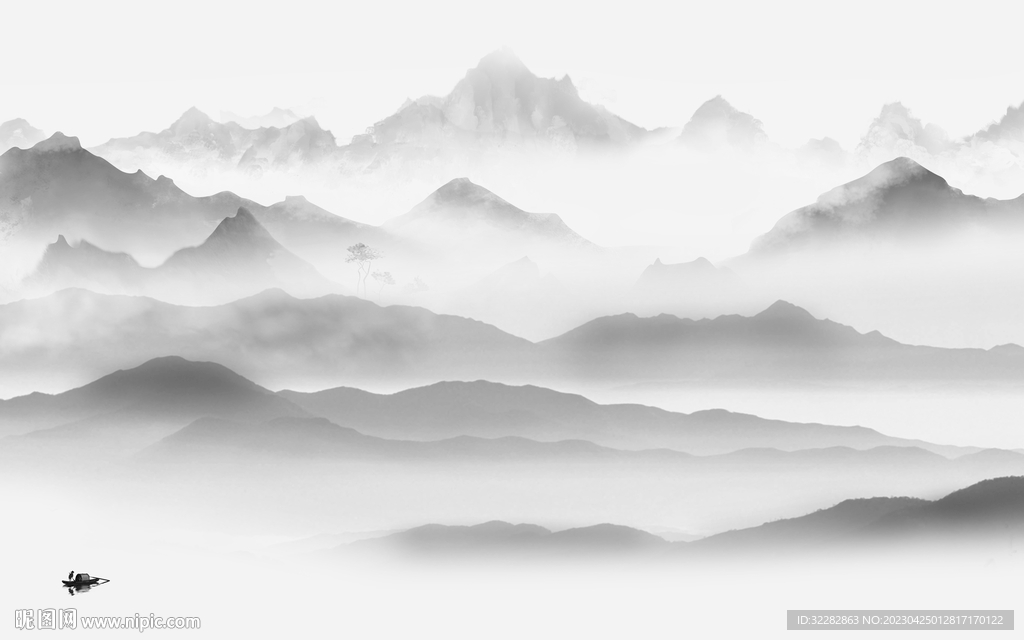 意境 客厅灰山水画 tIF分层