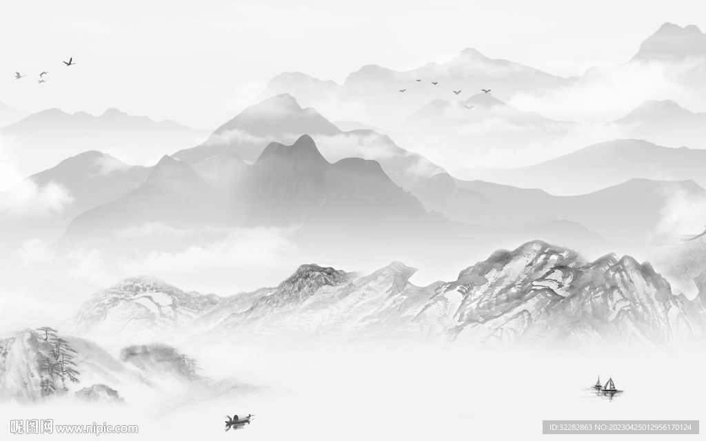 沙发 客厅灰山水画 tIF分层