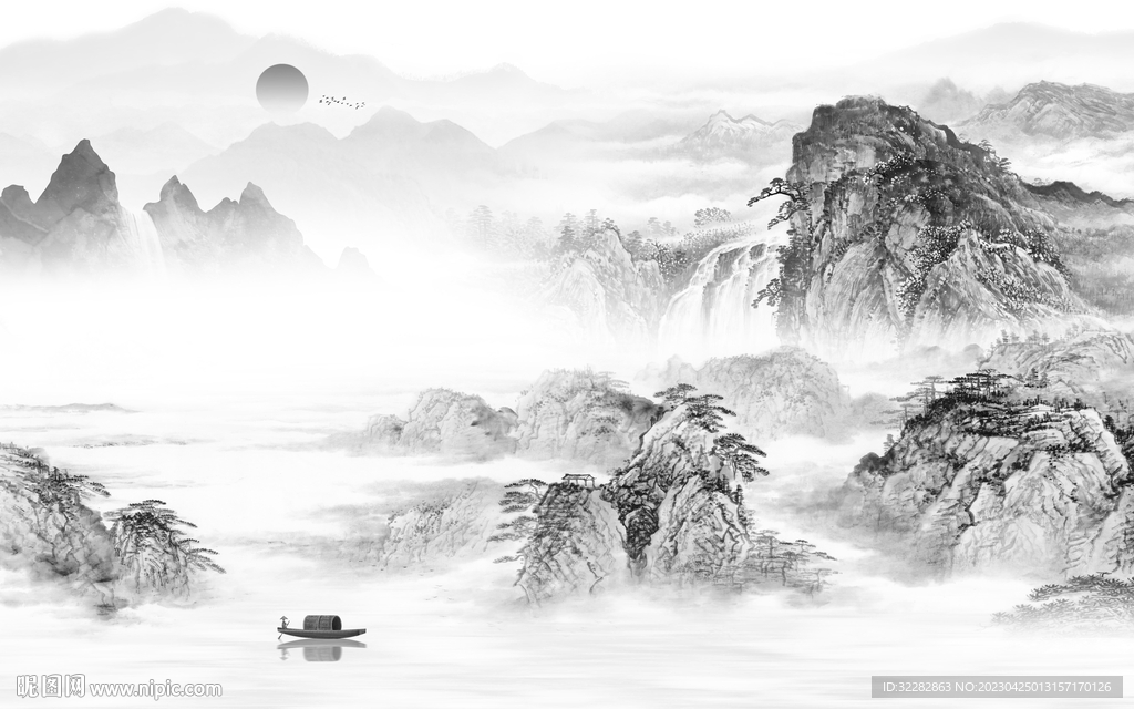 电视 客厅灰山水画 tIF分层