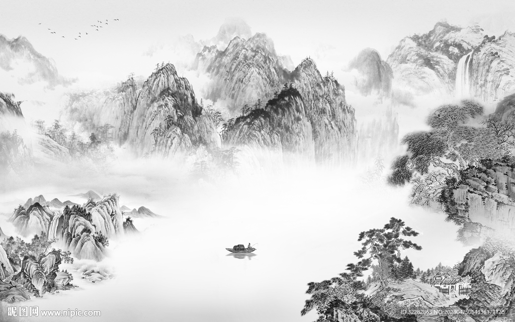 新款 客厅灰山水画 tIF分层