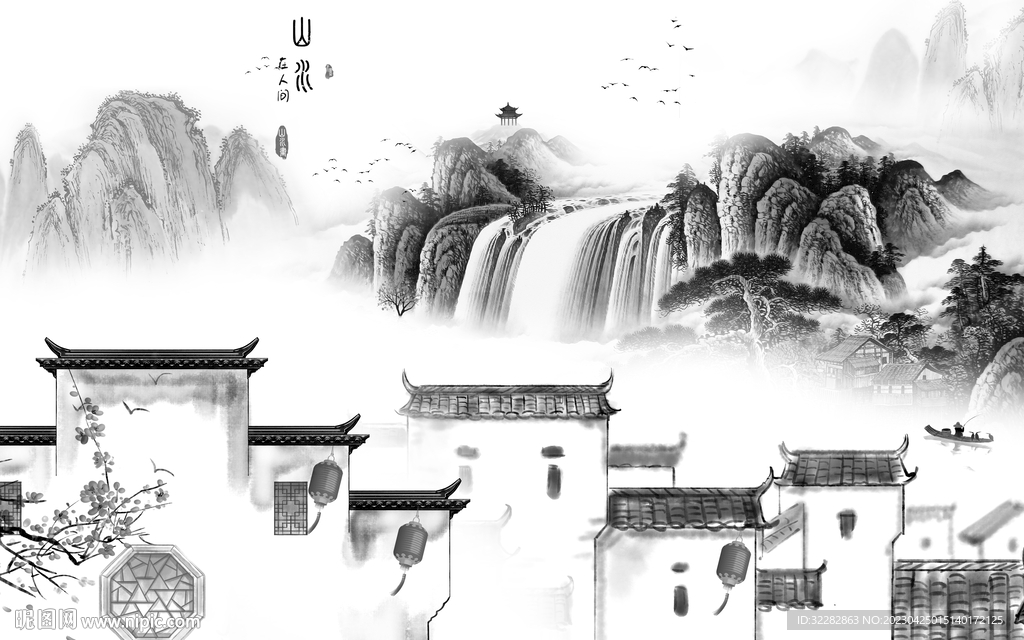 最新 客厅灰山水画 tIF分层