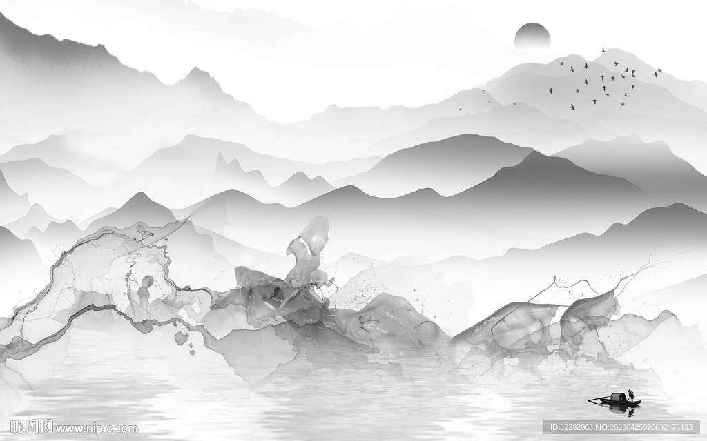 大气 客厅灰山水画 tIF分层