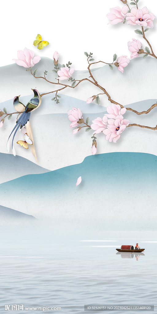 花鸟 现代玄关山水 tIF分层