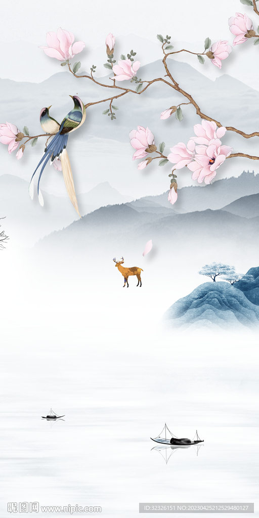 花鸟 山水中式玄关 tIf分层