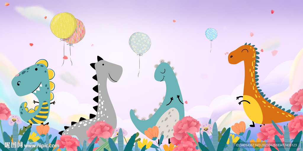 卡通恐龙儿童房背景