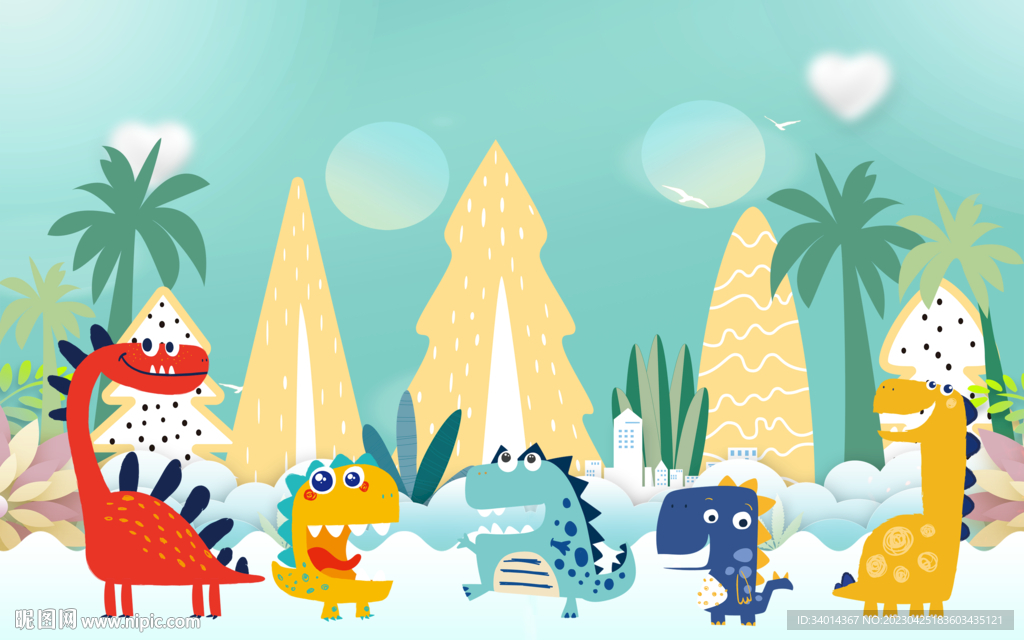 可爱卡通恐龙背景墙