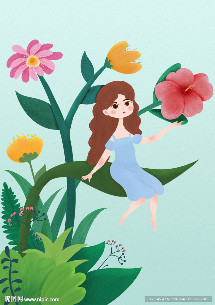 夏天女孩插画图片