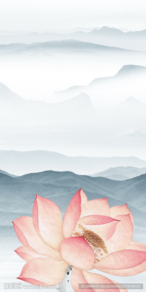 荷花 高清玄关山水 tIf分层