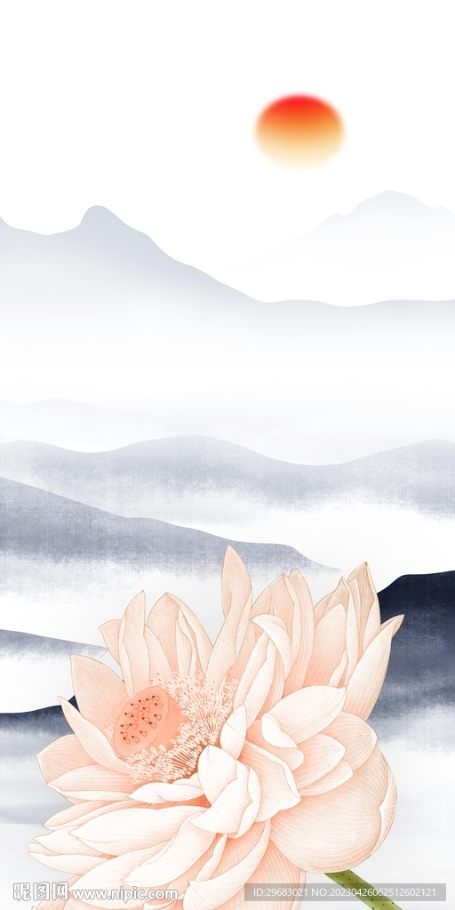 荷花 山水意境玄关 tiF分层