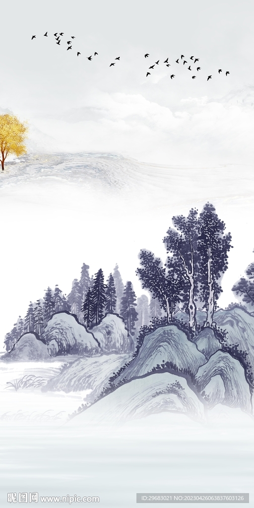 新款 山水意境玄关 tiF分层