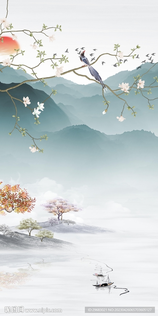 高端 山水意境玄关 tiF分层