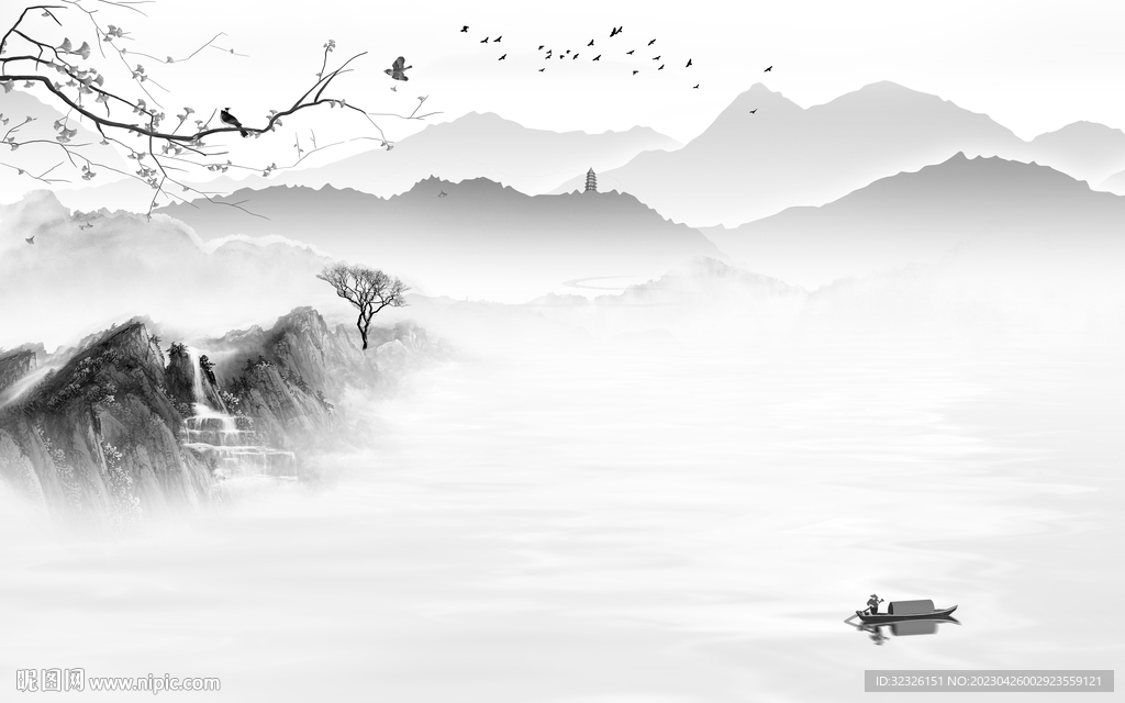 爆款 灰色高清山水 tif分层