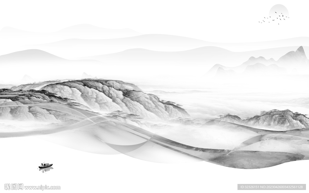 高档 灰色高清山水 tif分层