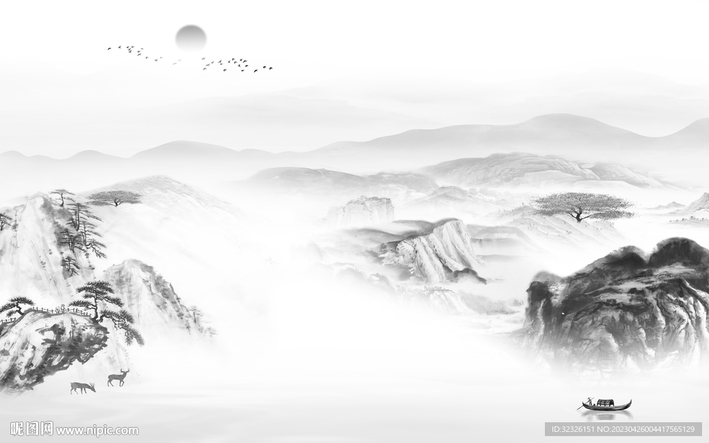 客厅 中式高端山水 tif分层