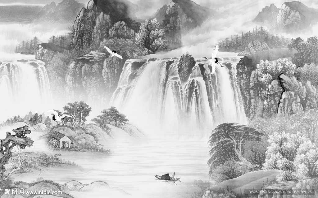 爆款 中式高端山水 tif分层