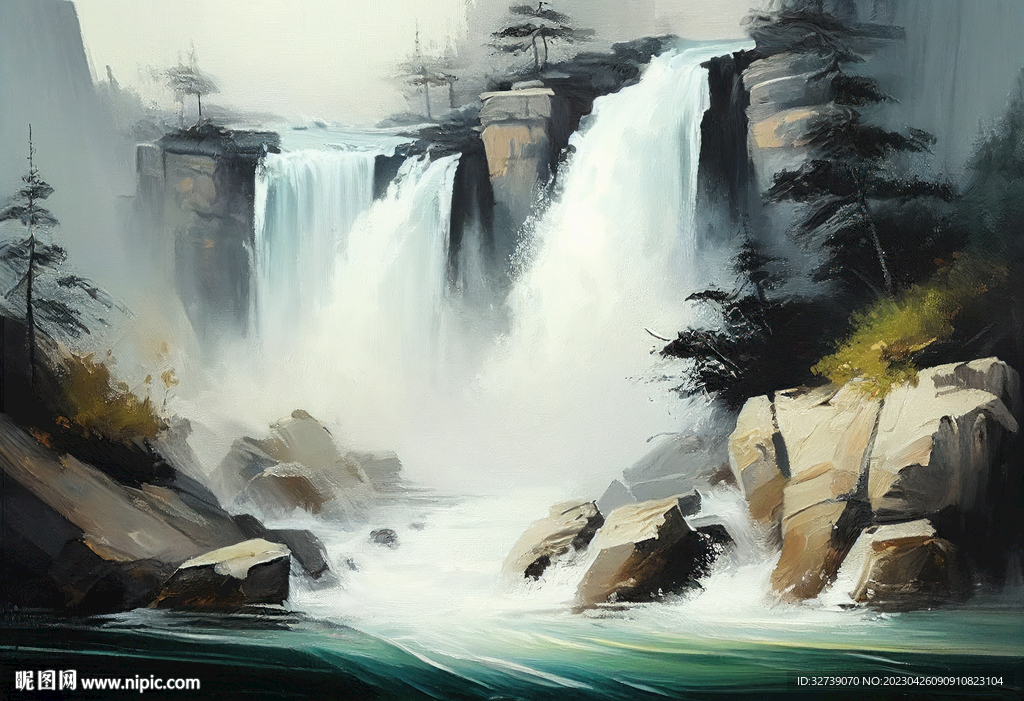 当代油画 黄果树瀑布