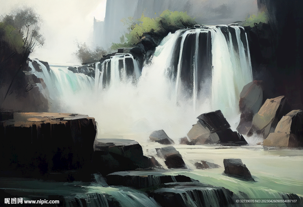 当代油画 黄果树瀑布