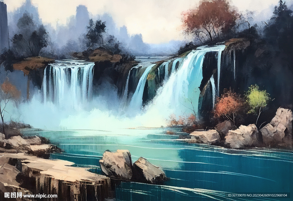 当代油画 黄果树瀑布