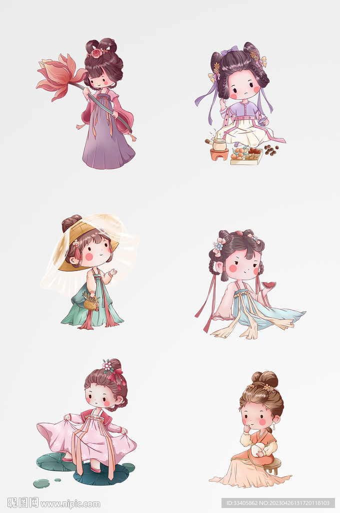 立夏古代卡通人物手绘卡通