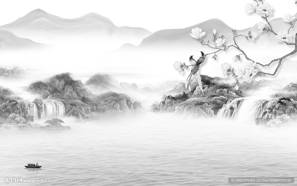 电视 灰色高雅山水 Tif分层