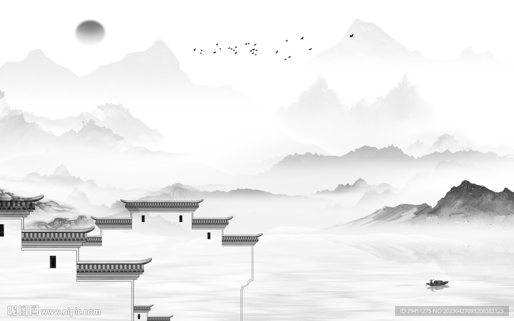 别墅 灰色高雅山水 Tif分层