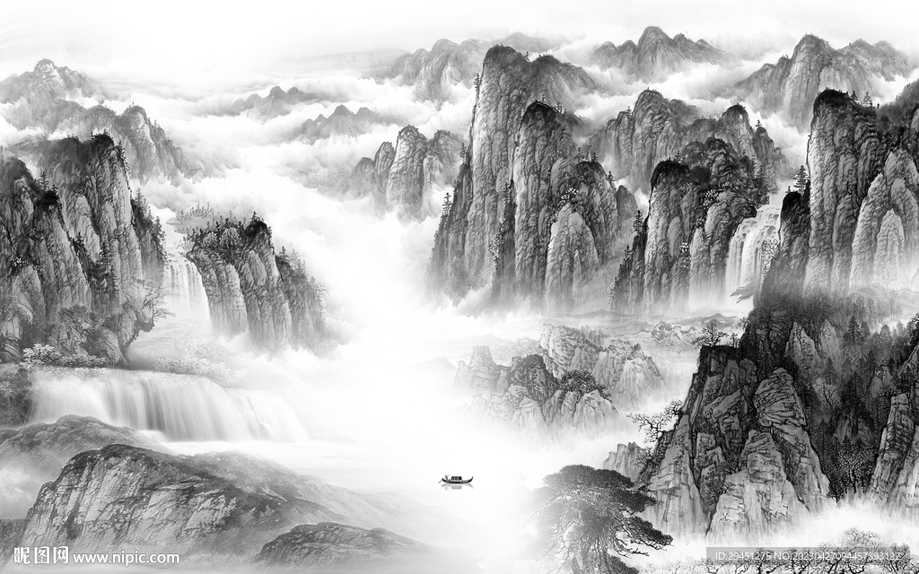 简约 灰色高雅山水 Tif分层