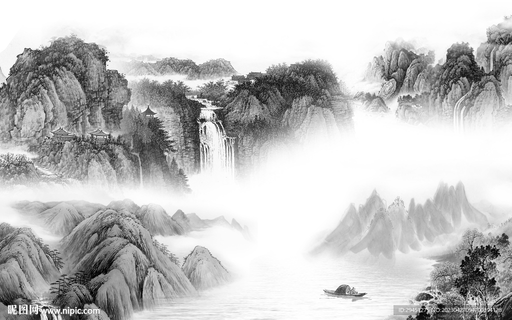 新款 灰色高雅山水 Tif分层