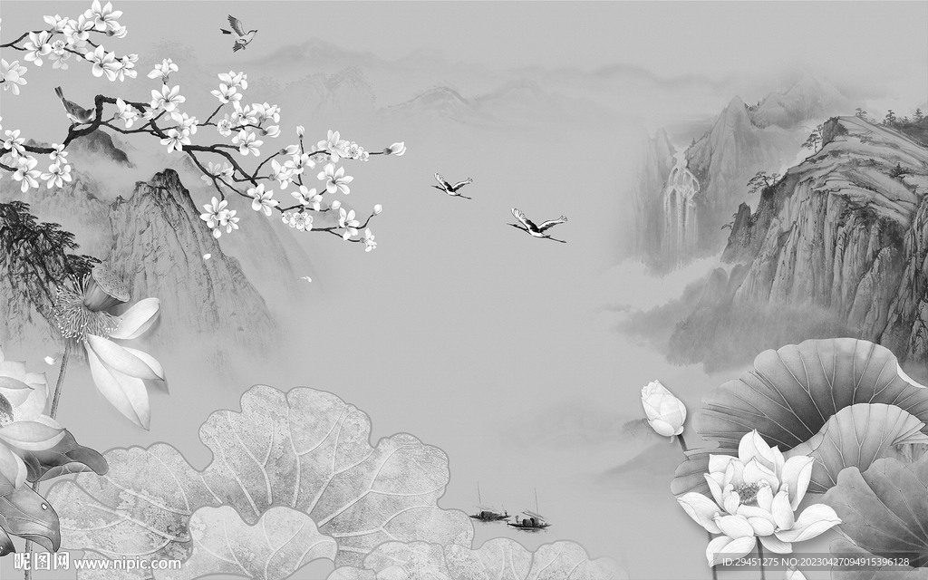 现代 灰色高雅山水 Tif分层