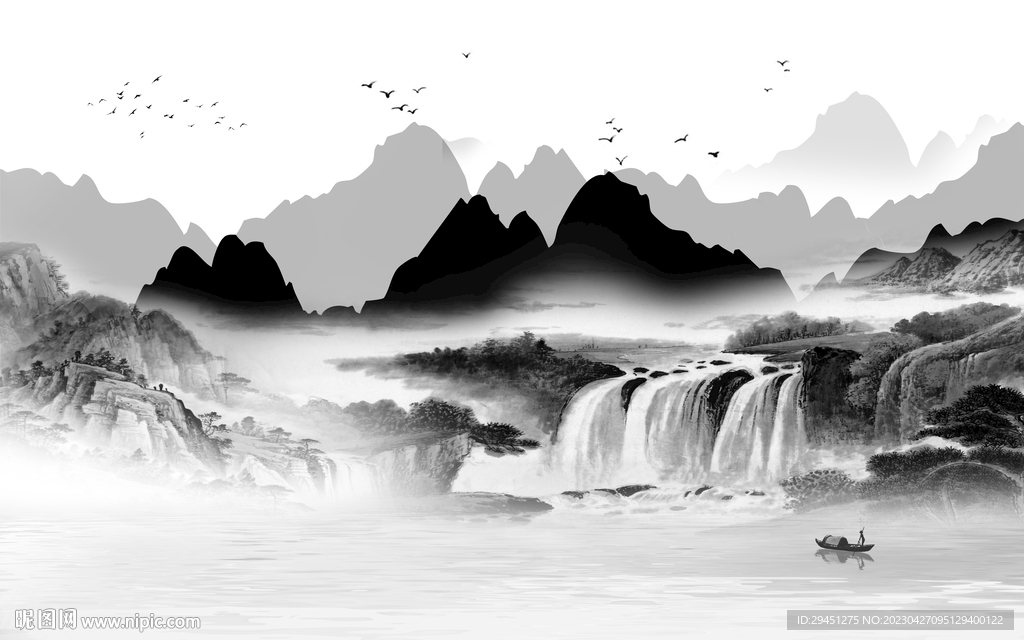 人气 灰色高雅山水 Tif分层