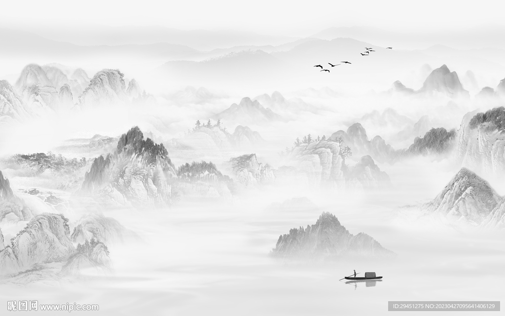 新品 高端灰色山水 Tif分层