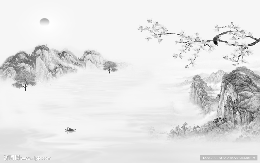 爆款 高端灰色山水 Tif分层