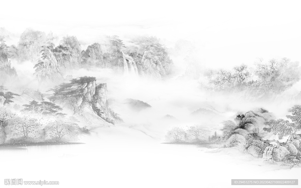 最新 高端灰色山水 Tif分层