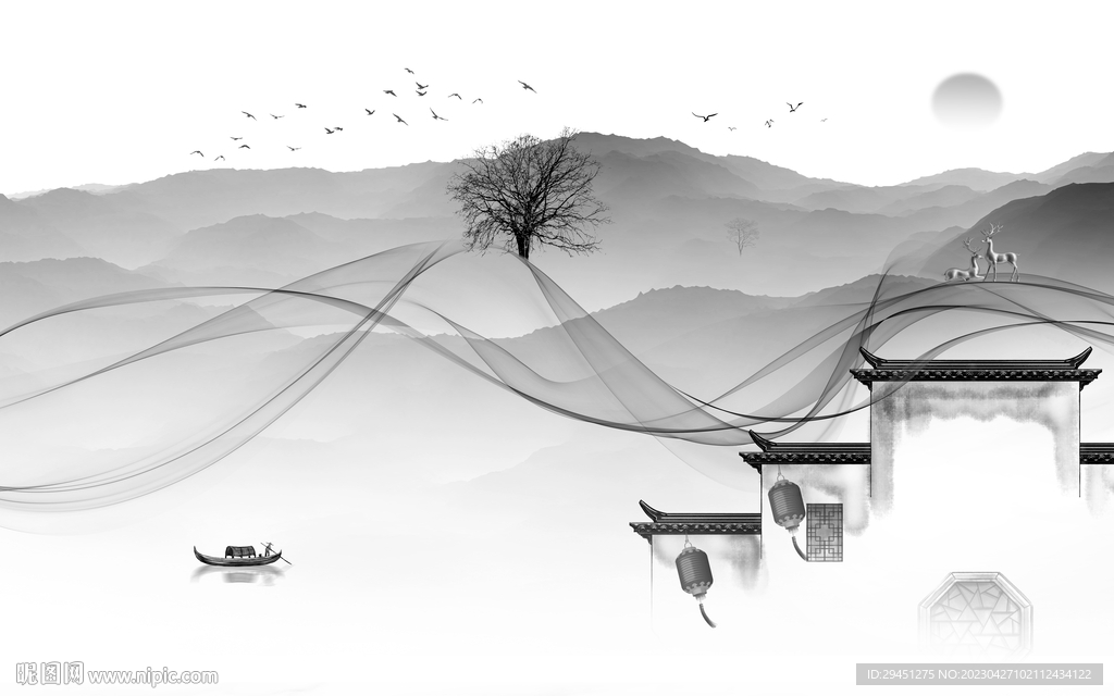 电视 灰色风景山水 TiF分层