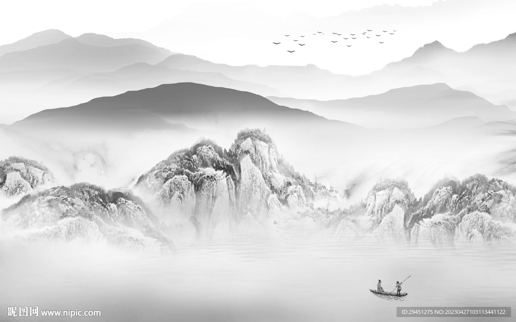 人气 高端灰色山水 Tif分层