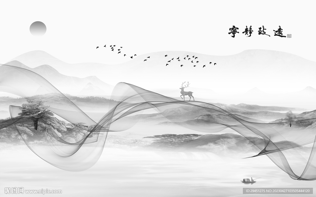 线条 灰色风景山水 TiF分层