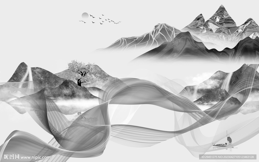 大气 灰色风景山水 TiF分层