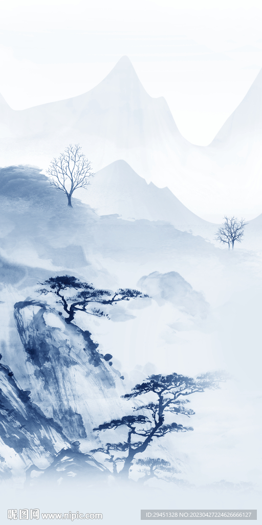 蓝色 中式新玄关画 TIf分层