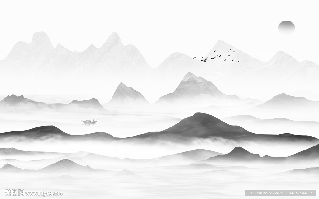 新品 意境灰色山水 TIF分层