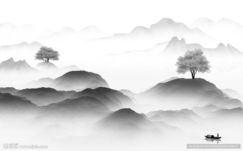 高端 意境灰色山水 TIF分层