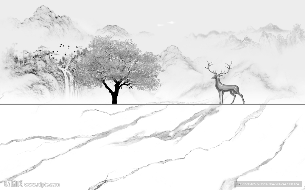 新款 意境灰色山水 TIF分层